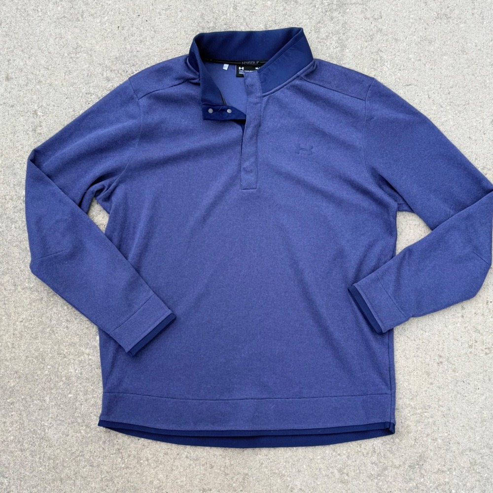 Under Armour Mens XL Golf ColdGear Snap Button Pullover Blue Mock Neck Jacket